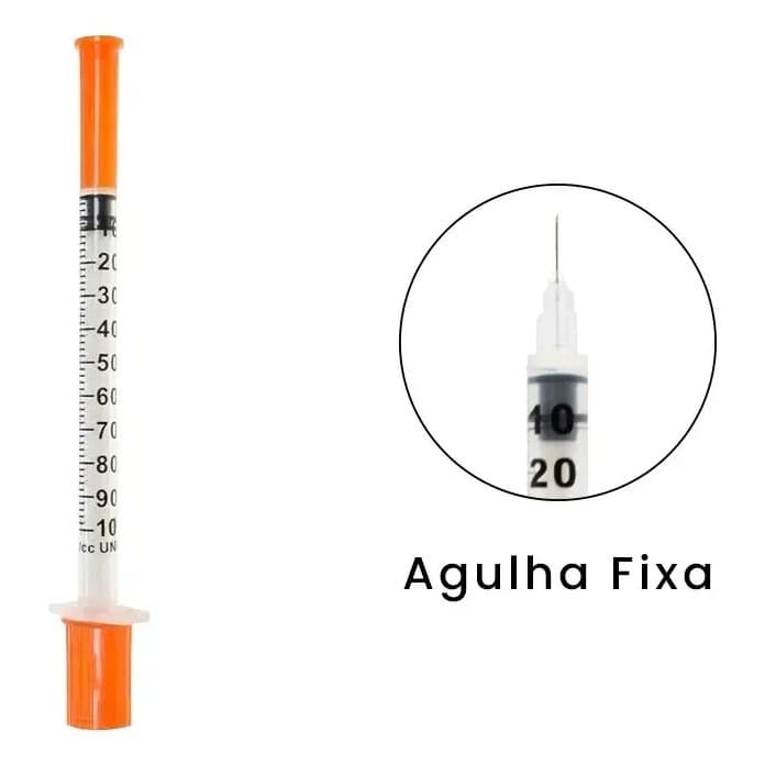Seringa Insulina zero resíduo 1ml Ultra Fina 0,25 X 6 TKL Agulha Fixa. Pacote com 10 UNIDADES