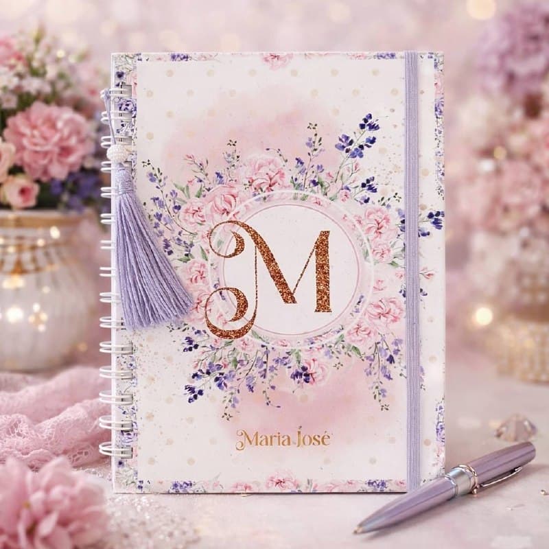 Caderno Floral Feminino Personalizado Várias Capas Pautado A5 Capa Dura