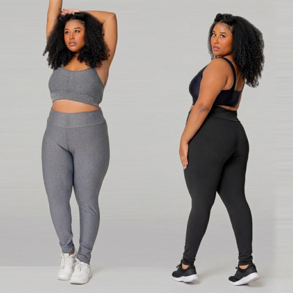 Kit 2 Calças Legging Plus Size Feminina Cós Alto Suplex Academia Fitness G1 G2 G3