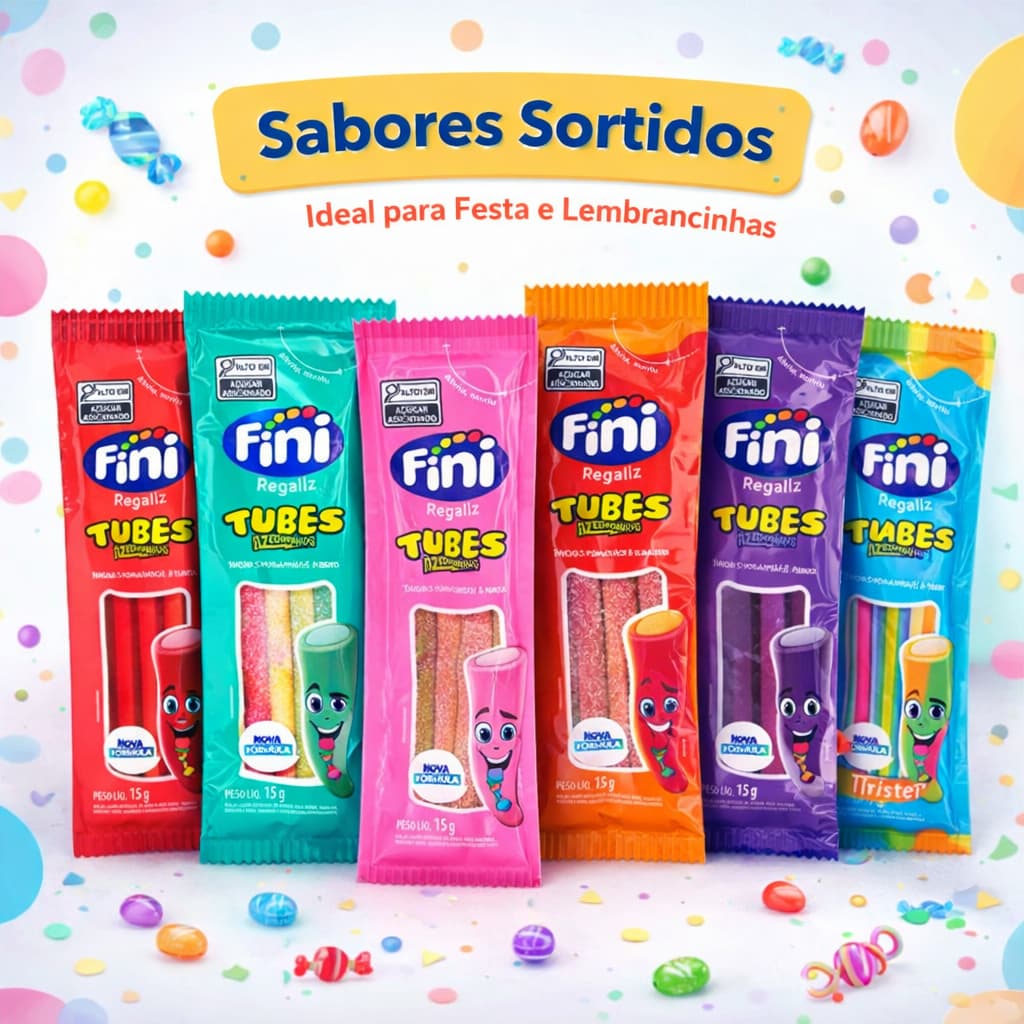Bala Fini Tubes 15g Kit Sortido para Festa Lembrancinha Revenda 12 a 60 Unidades