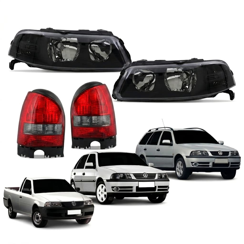 Kit Iluminação Gol G3 2000 a 2005 Farol Foco Duplo Máscara Negra + Lanterna Traseira Ré Fumê - Marca RF