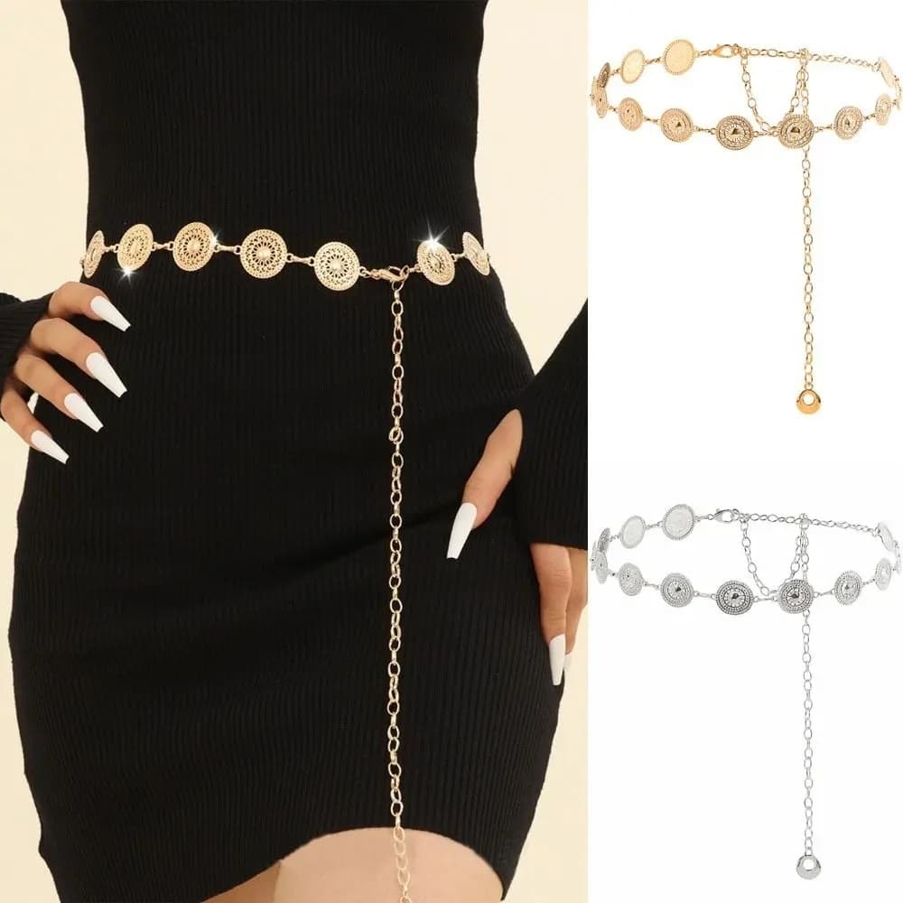 Moda Cinto De Moeda Das Mulheres Vestido De Ouro Prata Estilo Cinto De Metal Cinto