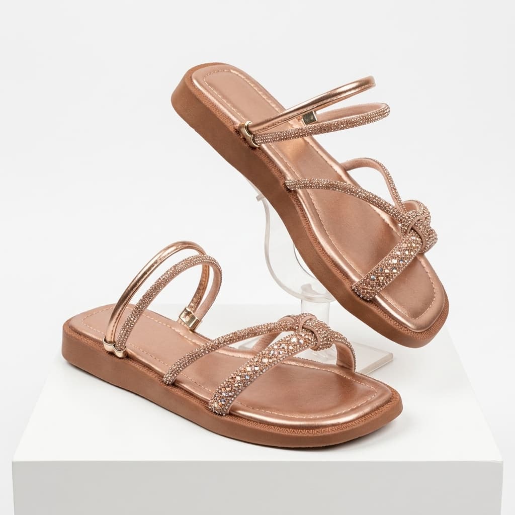 Sandalia Rasteirinha Flat Feminina Macia Brilhante Strass Confortável Macia Premium Lançamento