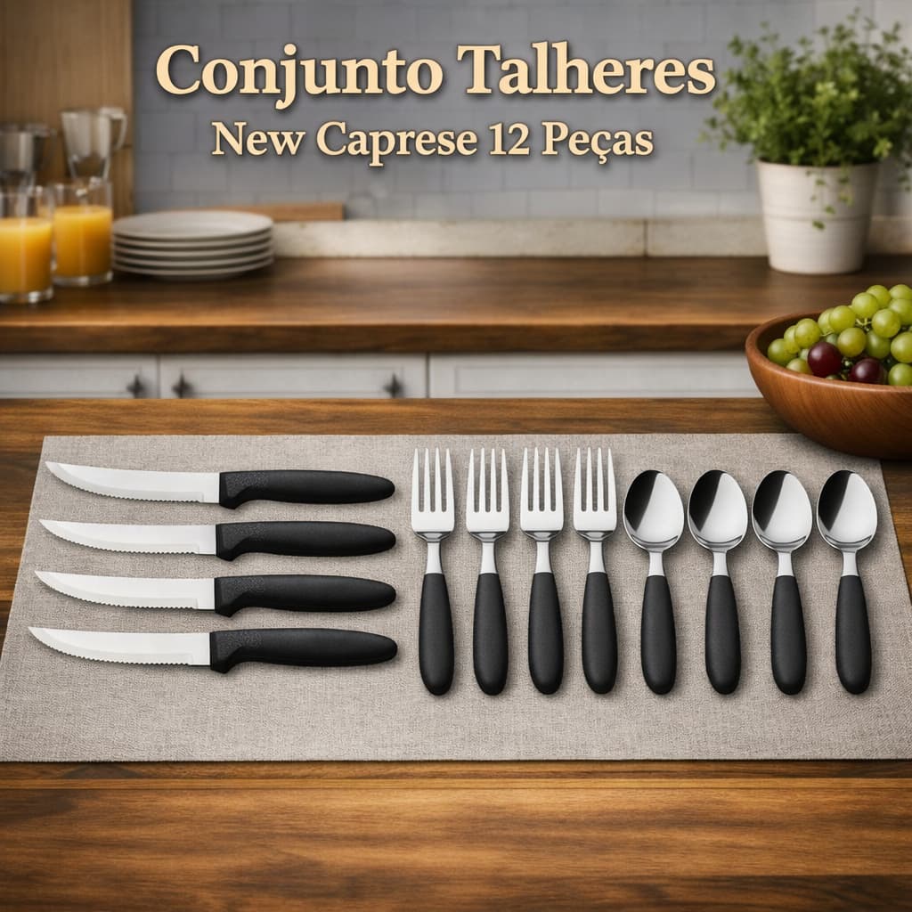 Jogo de Talheres 12 Peças Inox Preto Vermelho Rosa Kit Completo Garfo Faca Colher Cozinha Mesa Posta