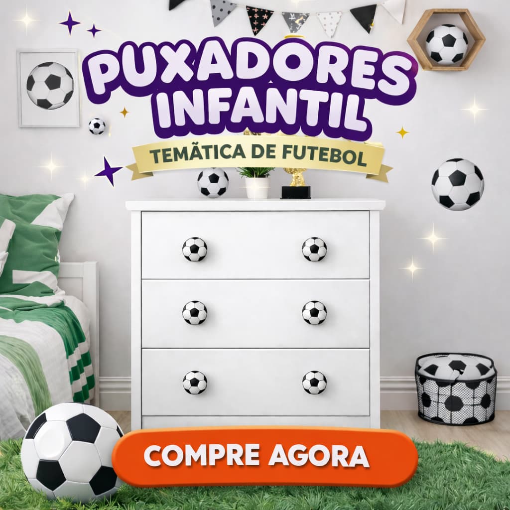 Kit com 3 Puxadores Bola Futebol e Basquete para Gaveta e Móveis