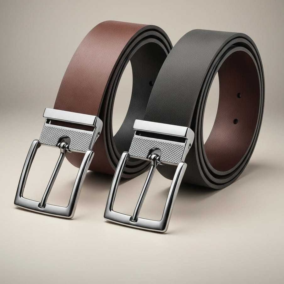 Cintos Masculino Dupla Face Couro Social Fivela Metalica Giratória Ajustável Premium Elegante Casual