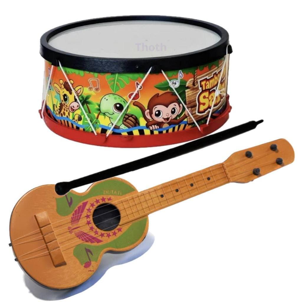 Tambor Violão Infantil Bumbo Kit 2 Instrumento Musical Brinquedo Viola