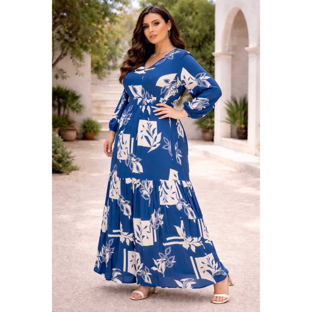 Vestido Longo Plus Size em Viscolinho com Lastex nas Costas