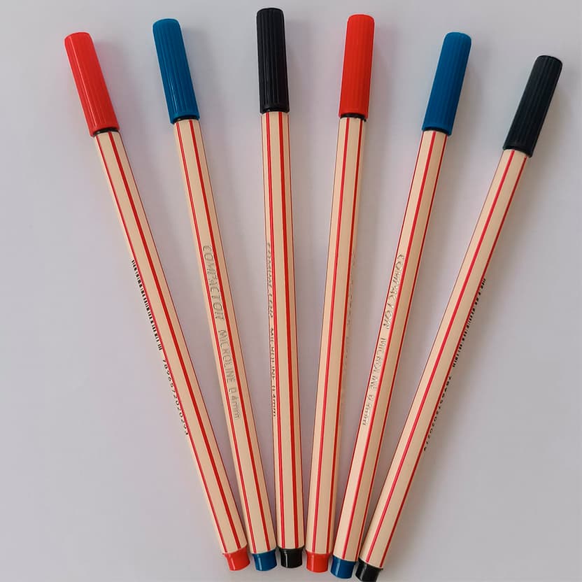 Caneta Ponta Fina 0.4mm Compactor Microline  Kit Azul Preta Vermelha Escrita delicada lettering