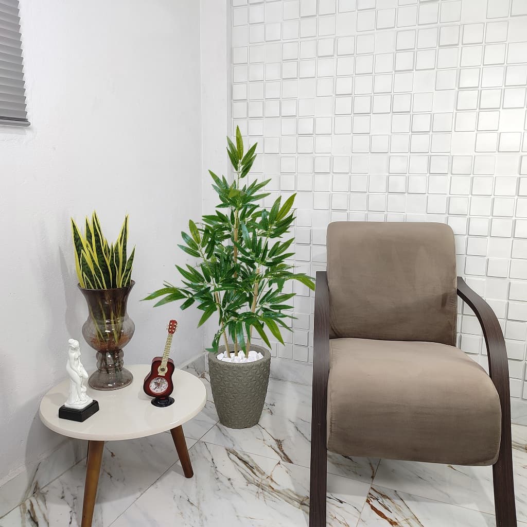 Planta Artificial Bambu Mosso Vaso Cone Mármore Pedra Decoração