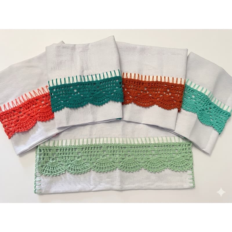 Kit 5 Panos de copa sortidos com barrados em crochê 45x75cm
