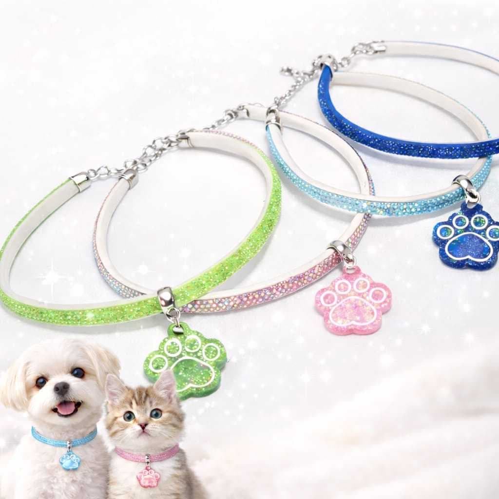 Colar Gargantilha Pet Brilhante Strass Ajustavel Brilho Cachorro Gato Patinha