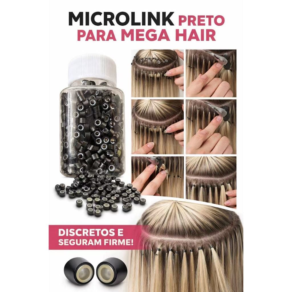 1000 Microlinks Pretos com Silicone | Ideal para Mega Hair | Alta Fixação- Profissional