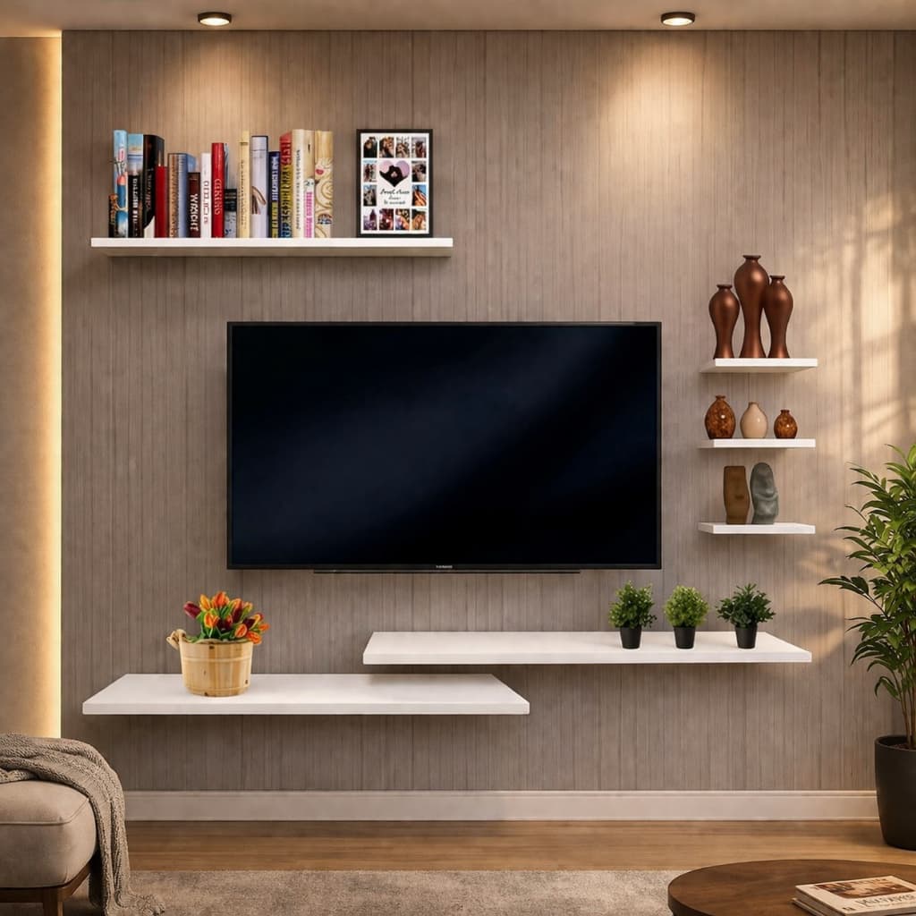 Rack Painel suspenso nichos lançamento moderno mdf branco pra quarto, sala