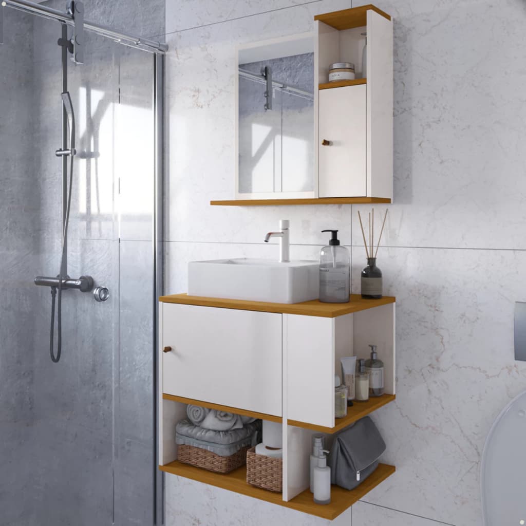 Conjunto Armário DeBanheiro Beauty Luxo Gabinete Sobrepor Pia Nicho  Espelheira Aéreo Suspenso Cores