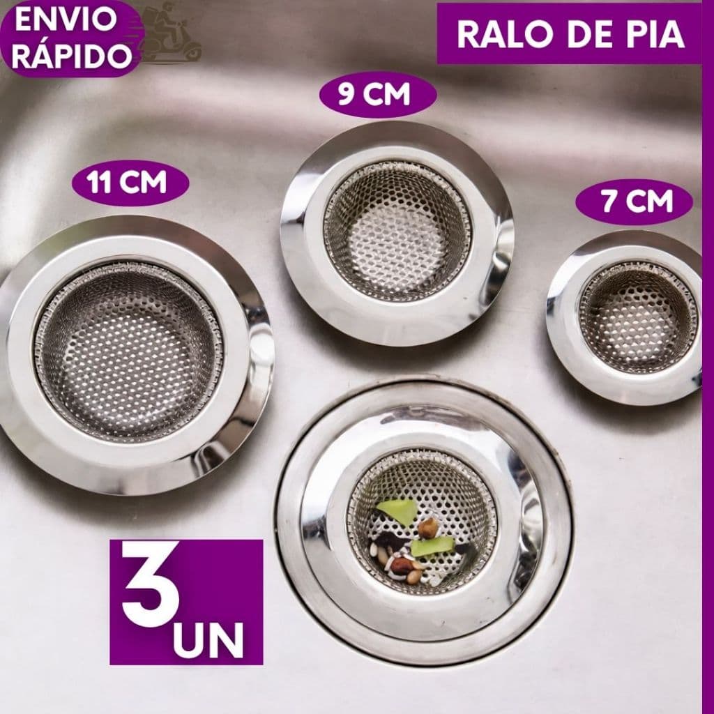Kit 3 Ralos Para Pia Aço Inox Não Enferruja com Borda Ralinho Cozinha Cuba Cestinha De Pia Resistente