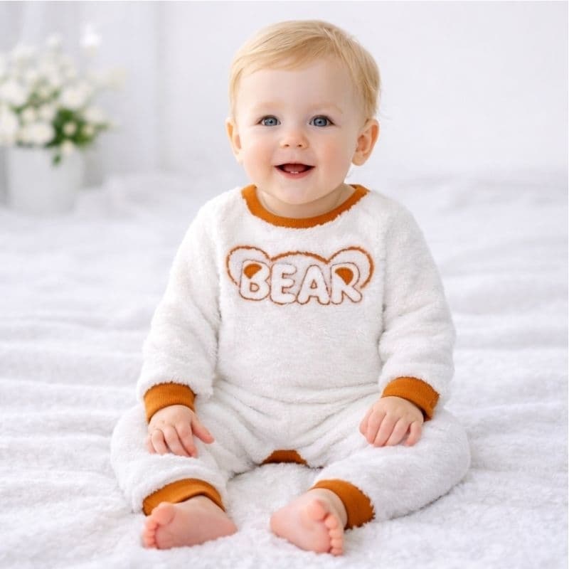 Macacão Bebê em Malha Carneirinho bem quentinho Urso Kyly