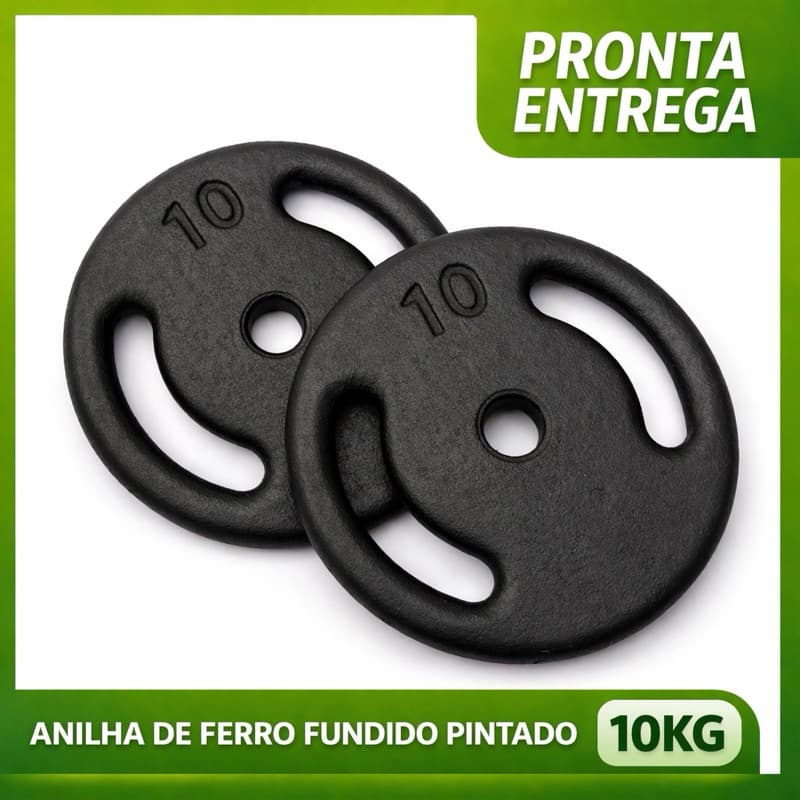 Par Anilhas Pintadas 10Kg Musculação Academia Treino Funcional Peso Livre Casa Exercício Fitness Pretas