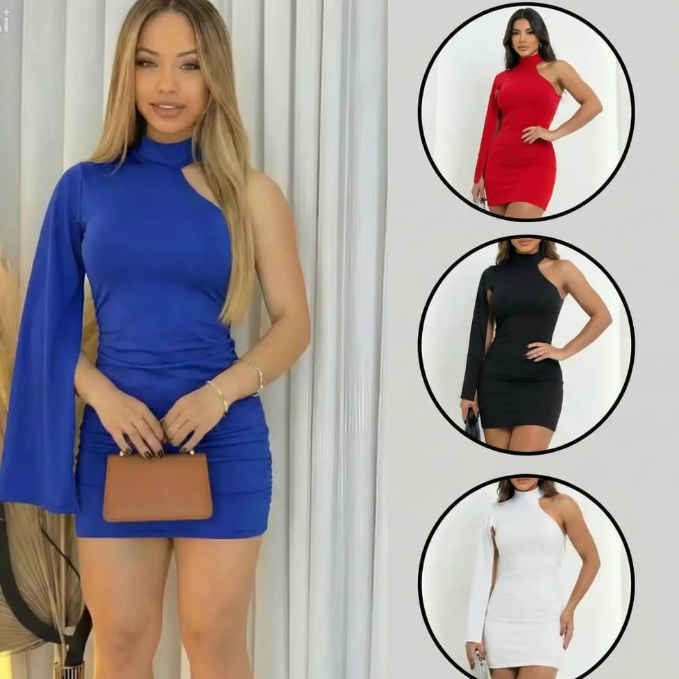Vestido Feminino uma Manga Nula Moda Gringa Festa Paty Suplex Premium
