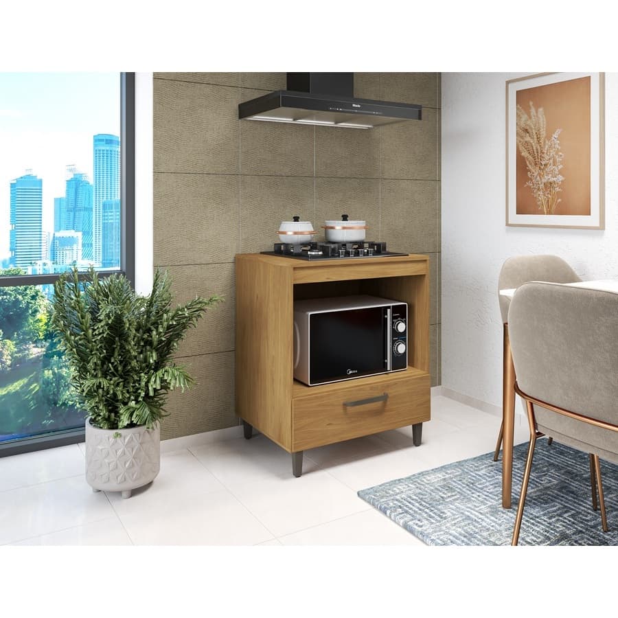 Armário De Cozinha Freijó Para Cooktop 4 Bocas Com Espaço Para Forno