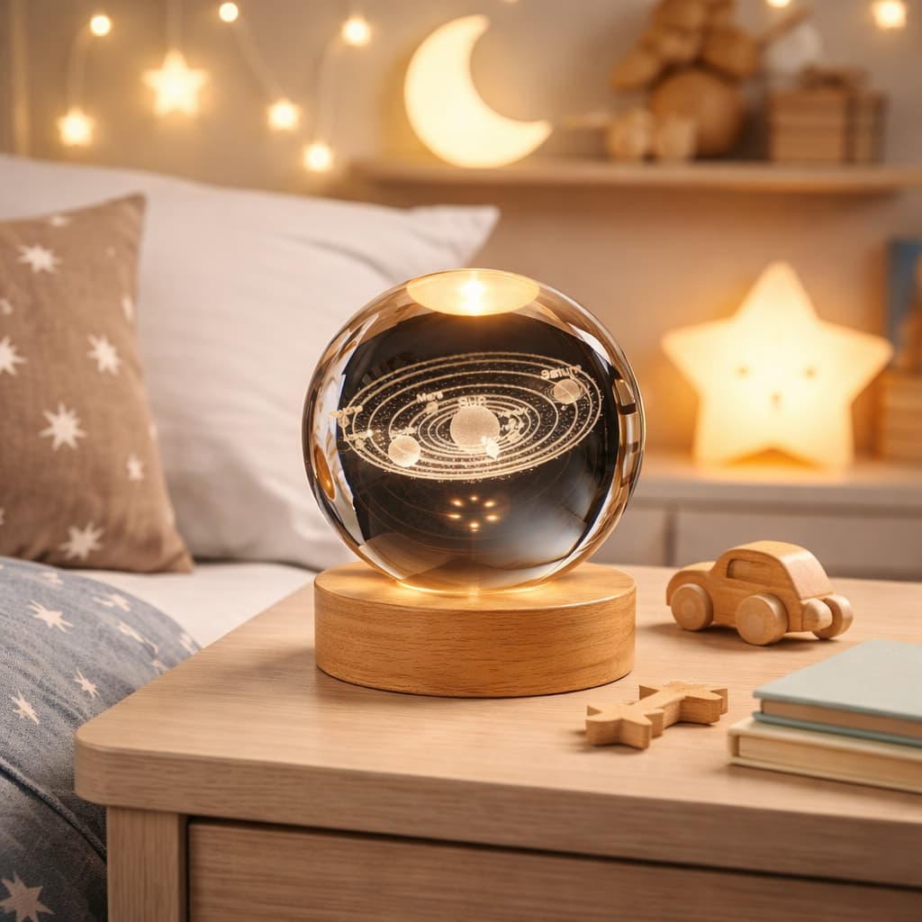 Luminária De Mesa Bola De Cristal 3D Projetor de Teto Decoração Solar Galáxia Planetas Saturno