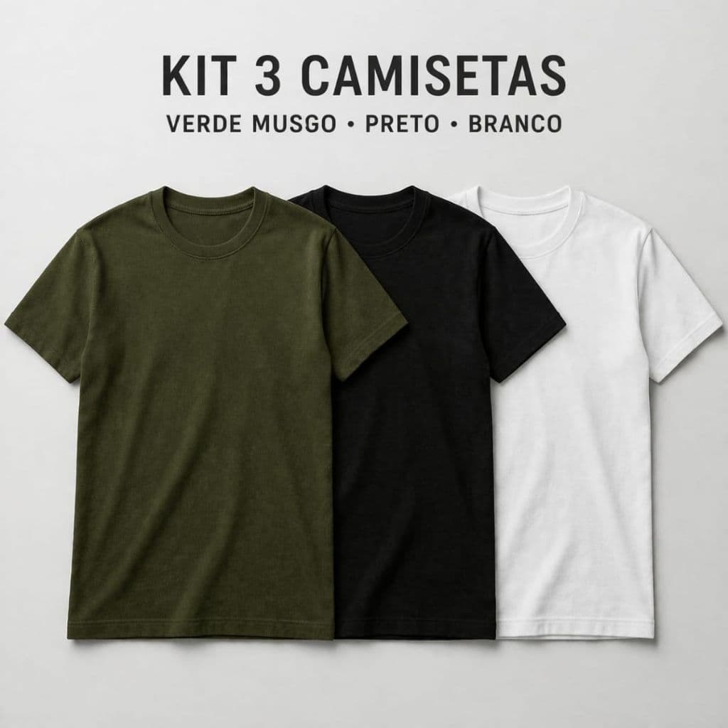 Kit 3 Camiseta Lisa Modelo Solto Streetwear Básica 100% Algodão 30.1 Dia A Dia Gola Redonda Casual E Confortével