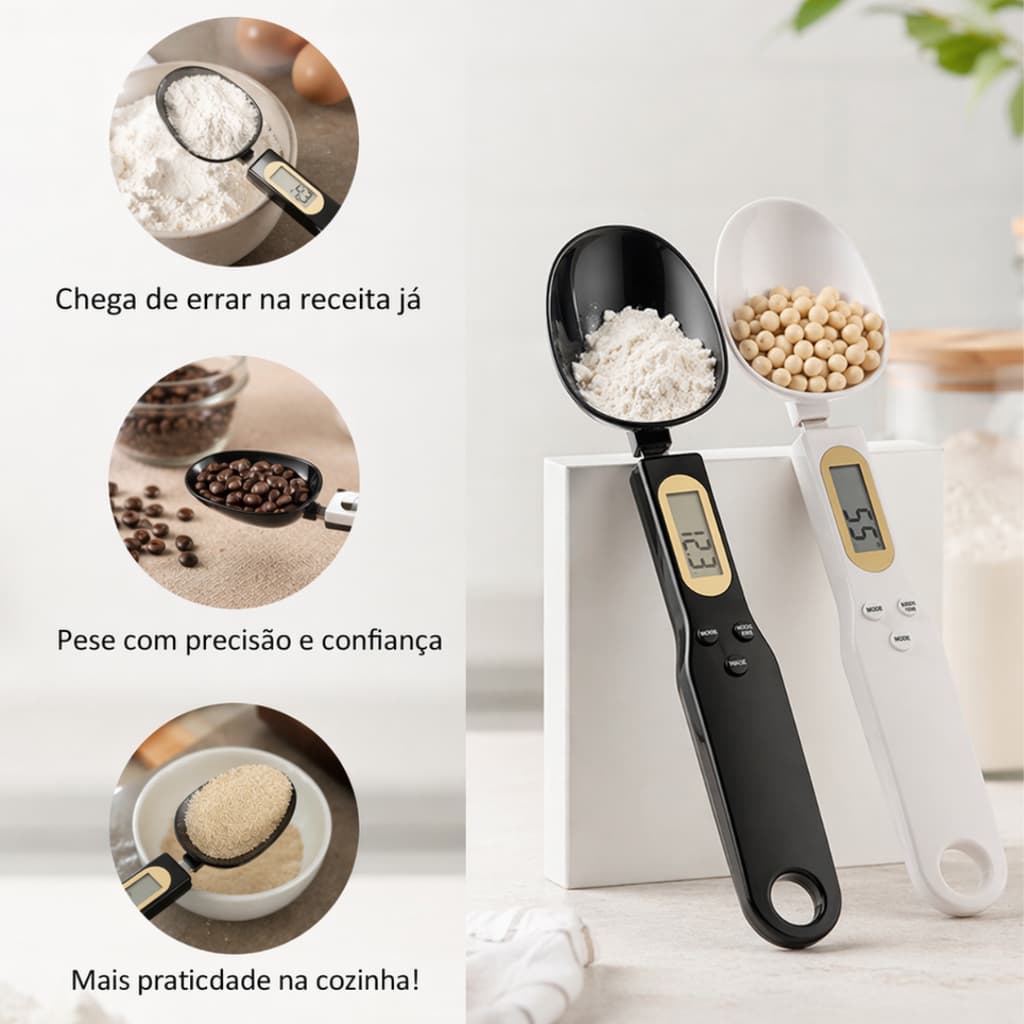 Colher Medidora Digital Balança Portátil Precisão Cozinha Fácil Uso Sortida Dieta Emagrecimento Peso