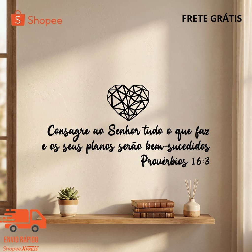 Letreiro Decorativo Frase Bíblica Provérbios 16:3 em MDF | Consagre ao Senhor Tudo O Que Você Faz