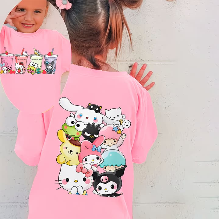 Camiseta Blusa Infantil Basica Hello Kitty Kuromi My Melody Cinnamoroll Friends Sanrio Kids Cute