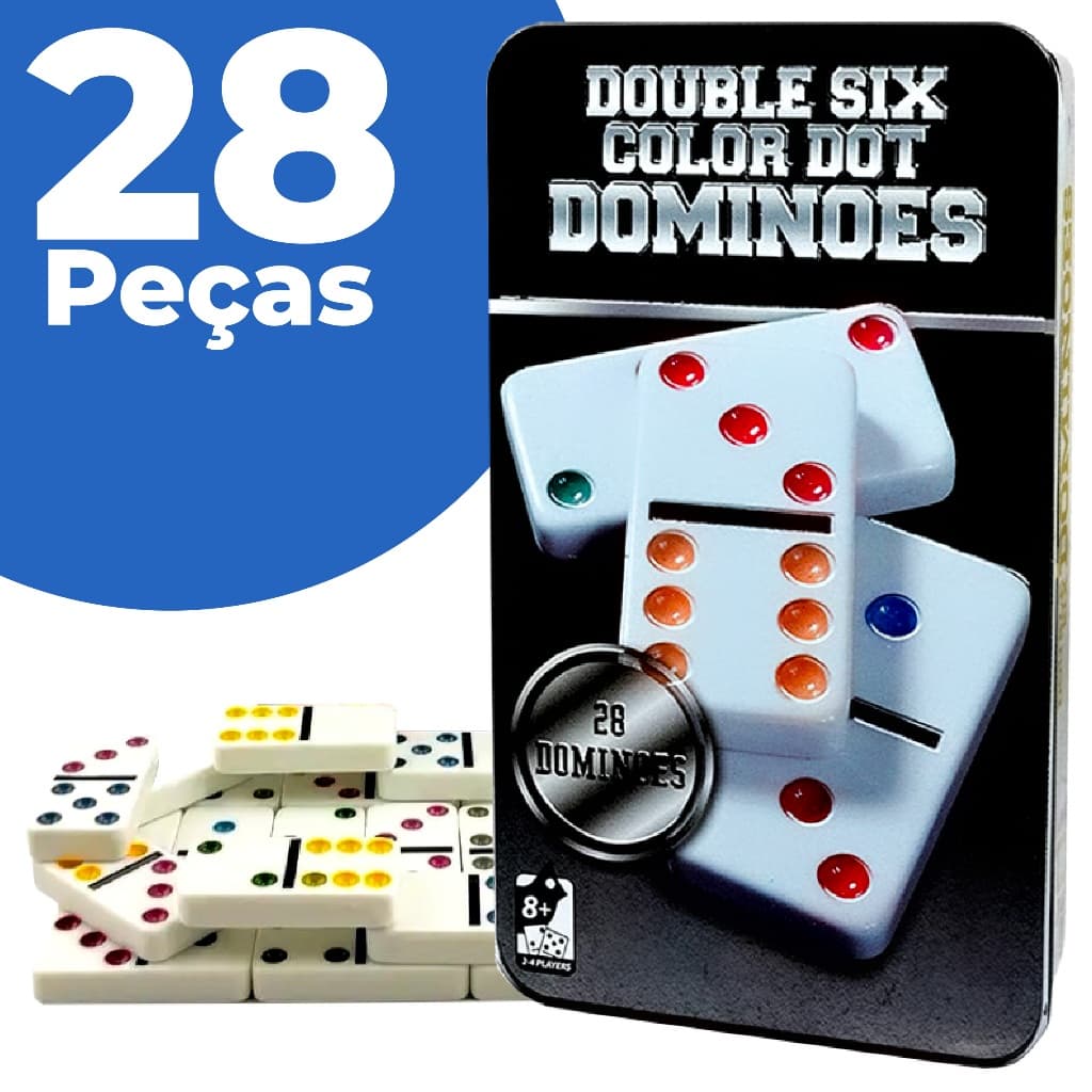 Jogo De Dominó Profissional 8 mm 28 Peças Com Estojo Metal De Transporte Peças Grande