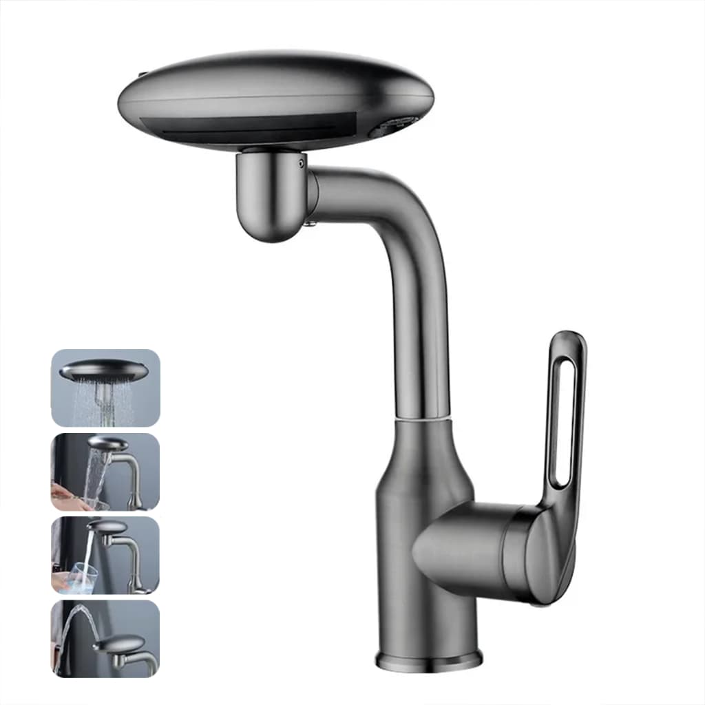 Torneira Misturadora Inox Rotativa 4 Funções Jato Cascata E Spray