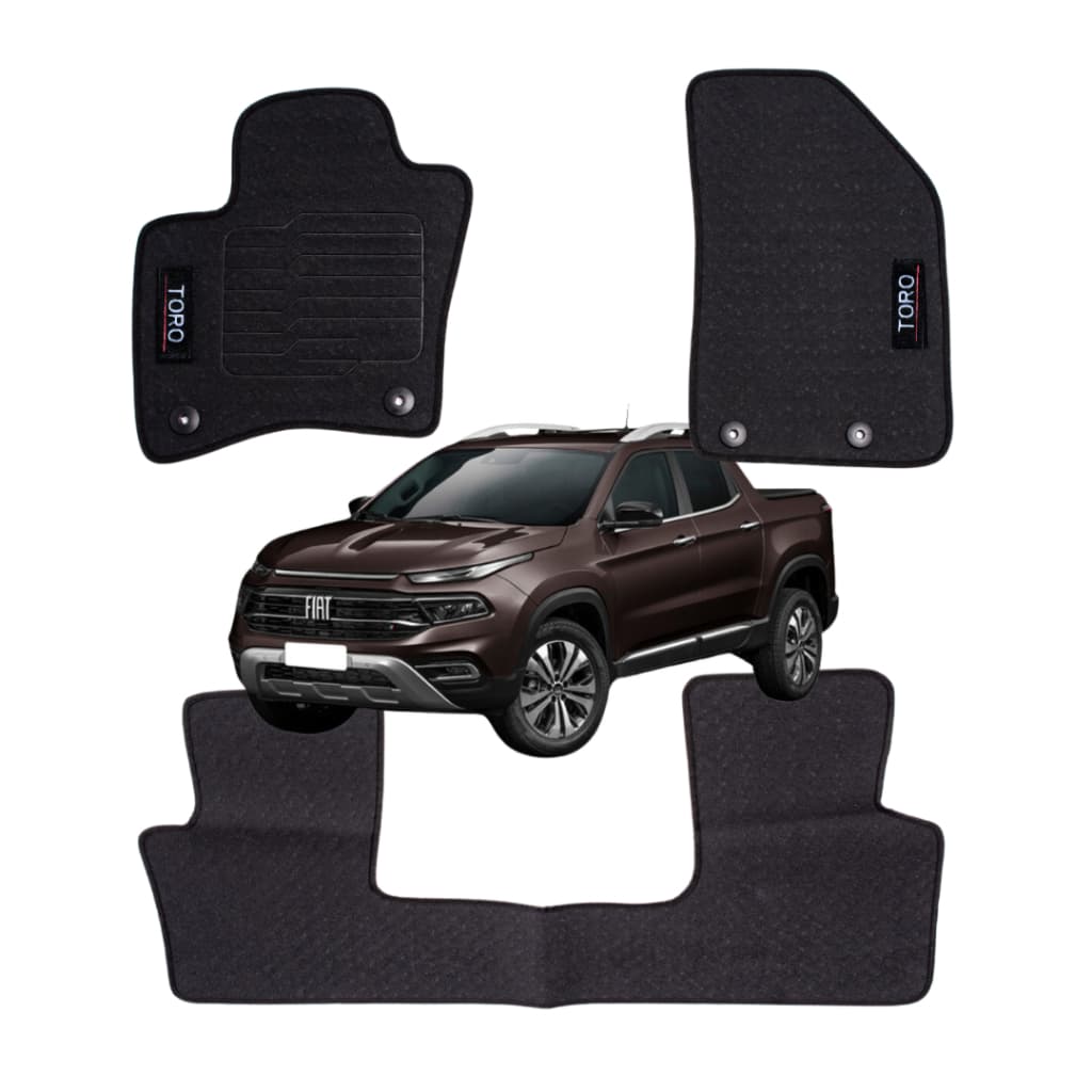 Tapete Para Automóveis Fiat Toro Emborrachado Logo Bordado Anos 2016 A 2025 3 Peças