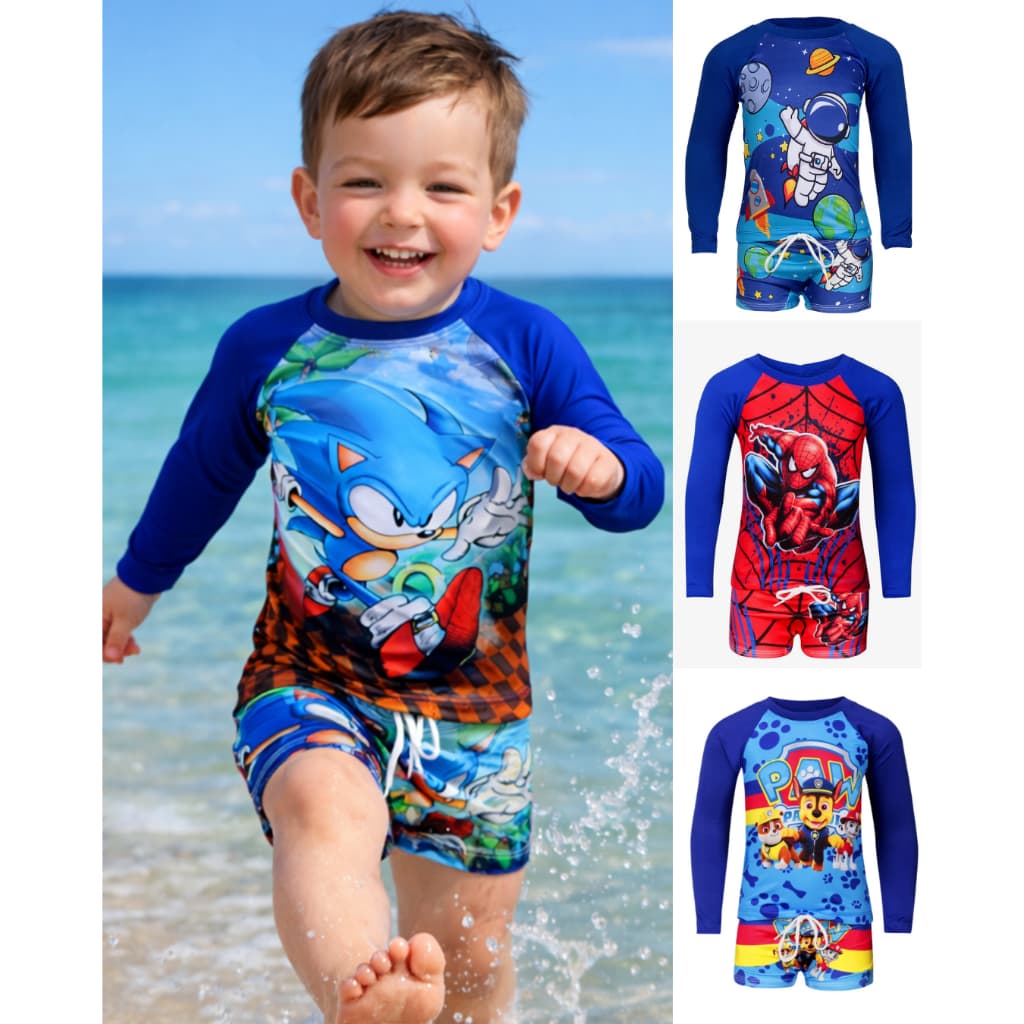 Roupa De Surf Infantil Menino Com Proteção Uv50+ Conjunto de Banho Criança Praia e Natação