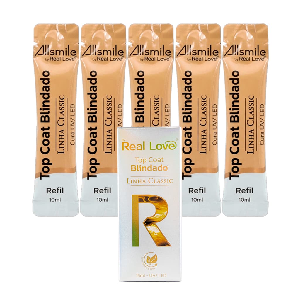 Kit Top Coat Blindado 15ml + 5 Refil Top Coat Blindado 10ml Real Love