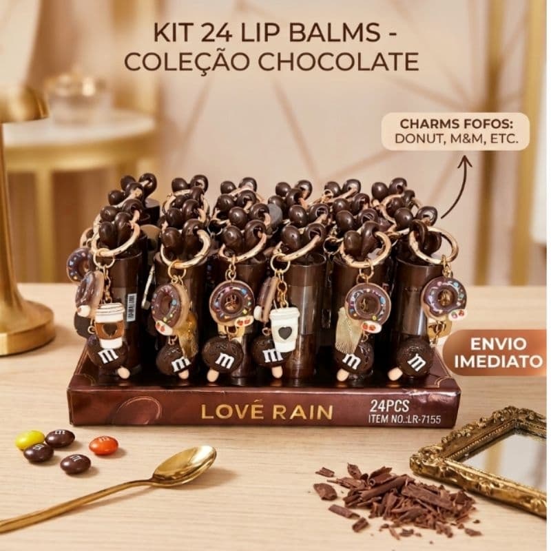 Gloss Labial Chocolate com Chaveiro 🍫 Brilho Espelhado Cintilante Hidratante | Tendência Fofo | Lip gloss | Brilho labia