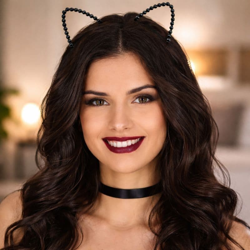 Tiara Gatinho Preta com Pérolas – Arquinho Feminino Fashion