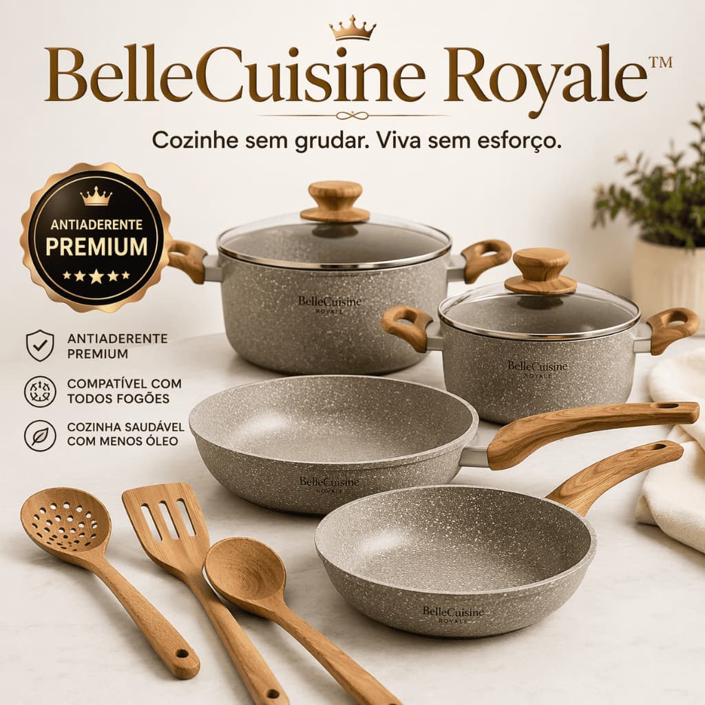 Kit 4 Panelas Antiaderentes Premium + 3 Utensílios BelleCuisine Royale™