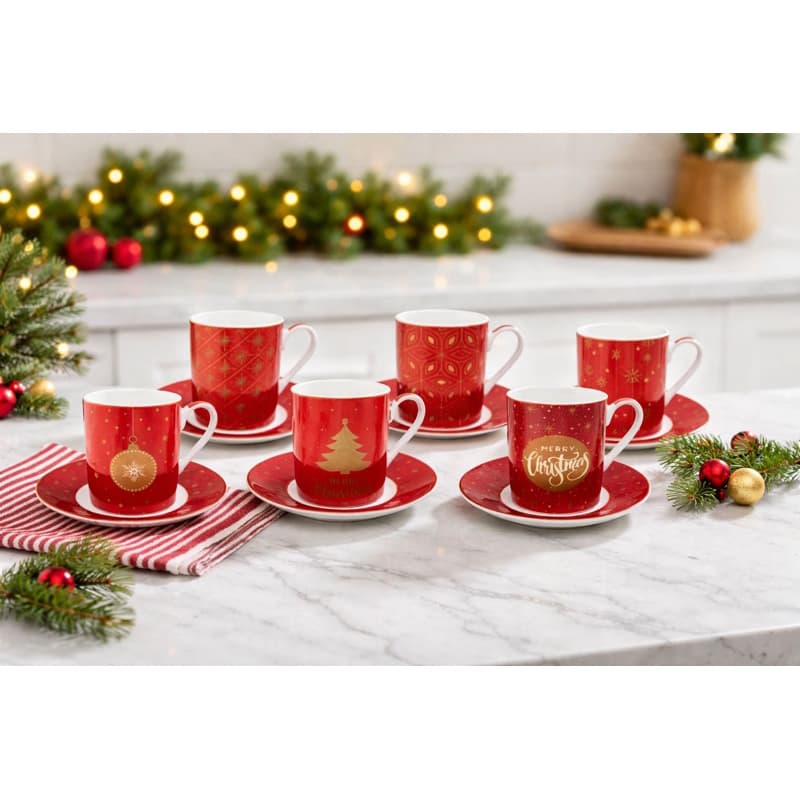 Jogo xícaras cafezinho de Natal em porcelana