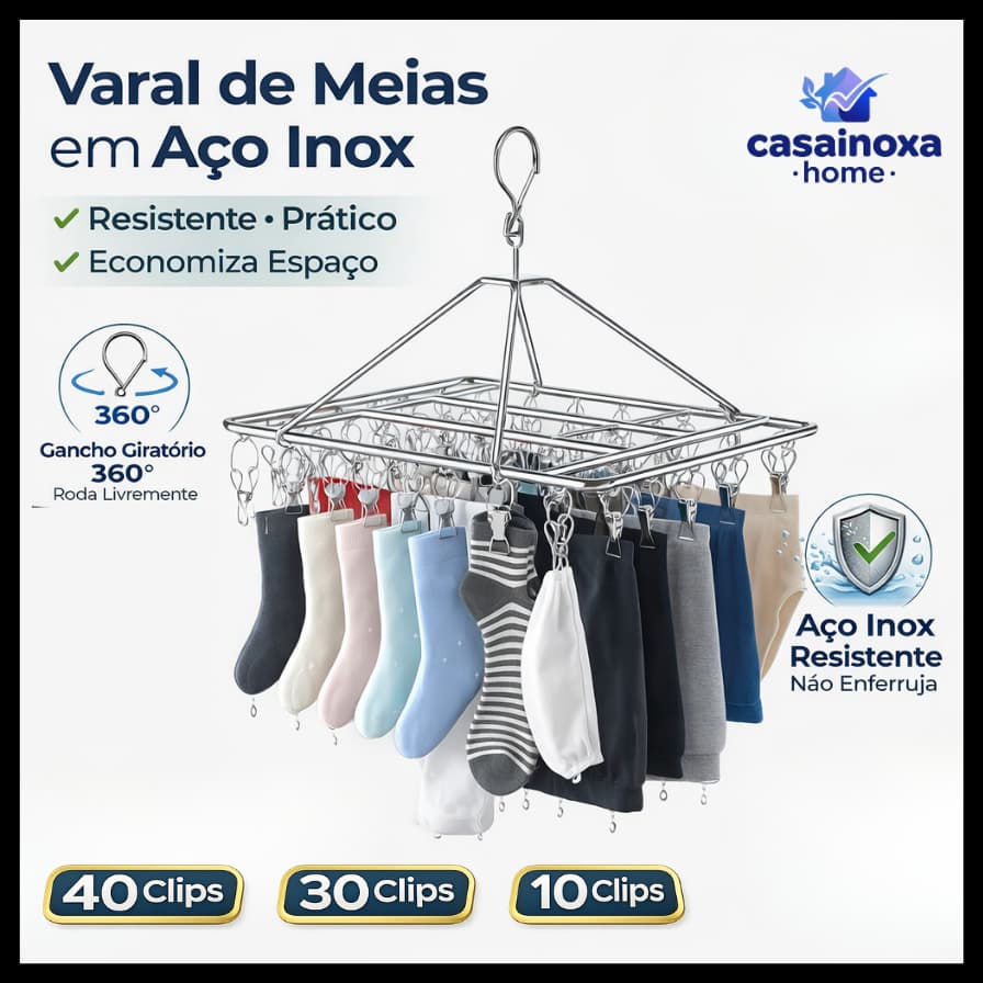 Varal De 40 Clips Inox Prendedores Cabide Para Roupas Intimas Para Pequenas