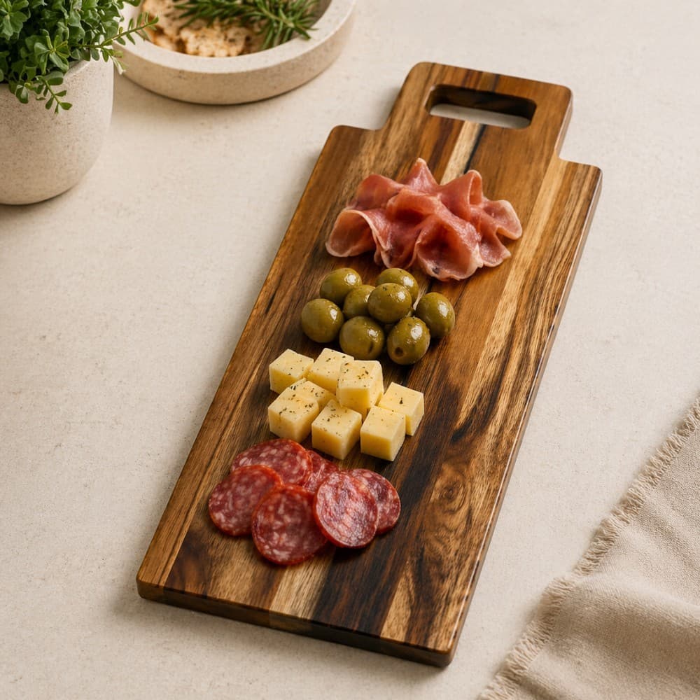 Tabua Madeira Teca Churrasco Corte Servir Com Alca Resistente Premium Cozinha Gourmet