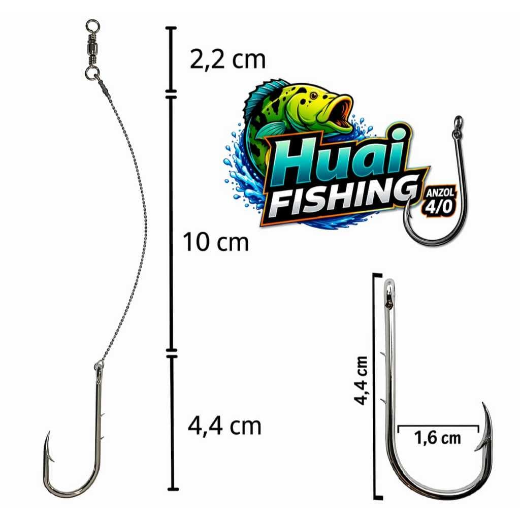 KIT ANZOL PARA PESCA ENCASTOADO FLEXIVEL 4/0 5/0 6/0 10 UN DE CADA TAMANHO