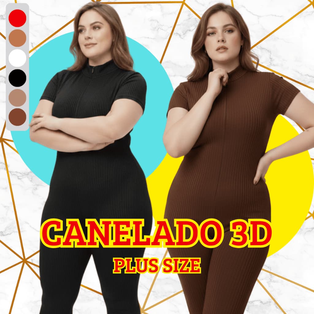 Macacão Virginia Plus Size Canelado 3D 😝🤑 Modelador Manga Curta Não Transparente Gordinha G3 Premium