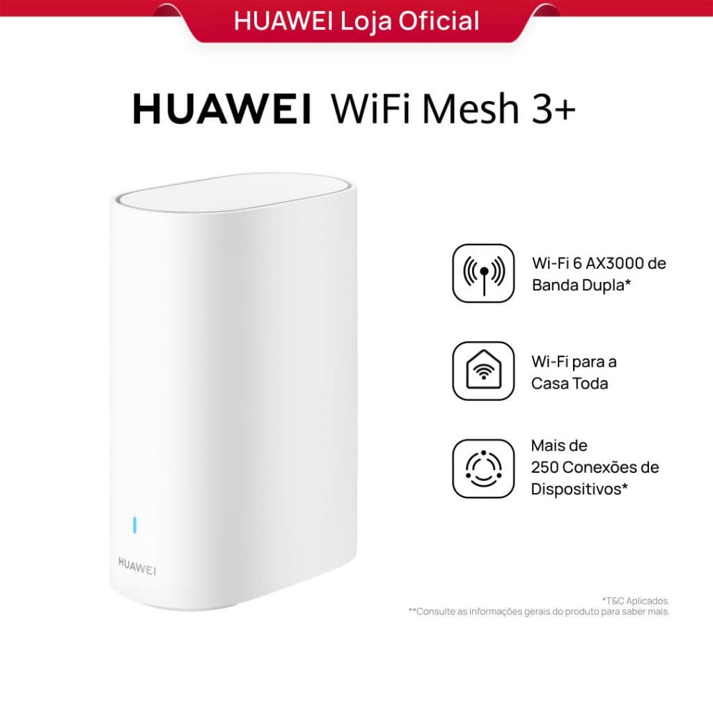 HUAWEI WiFi Mesh 3+ | Roteador | WiFi 6 AX3000 de Banda Dupla | Wi-Fi para a Casa Toda | Game Turbo