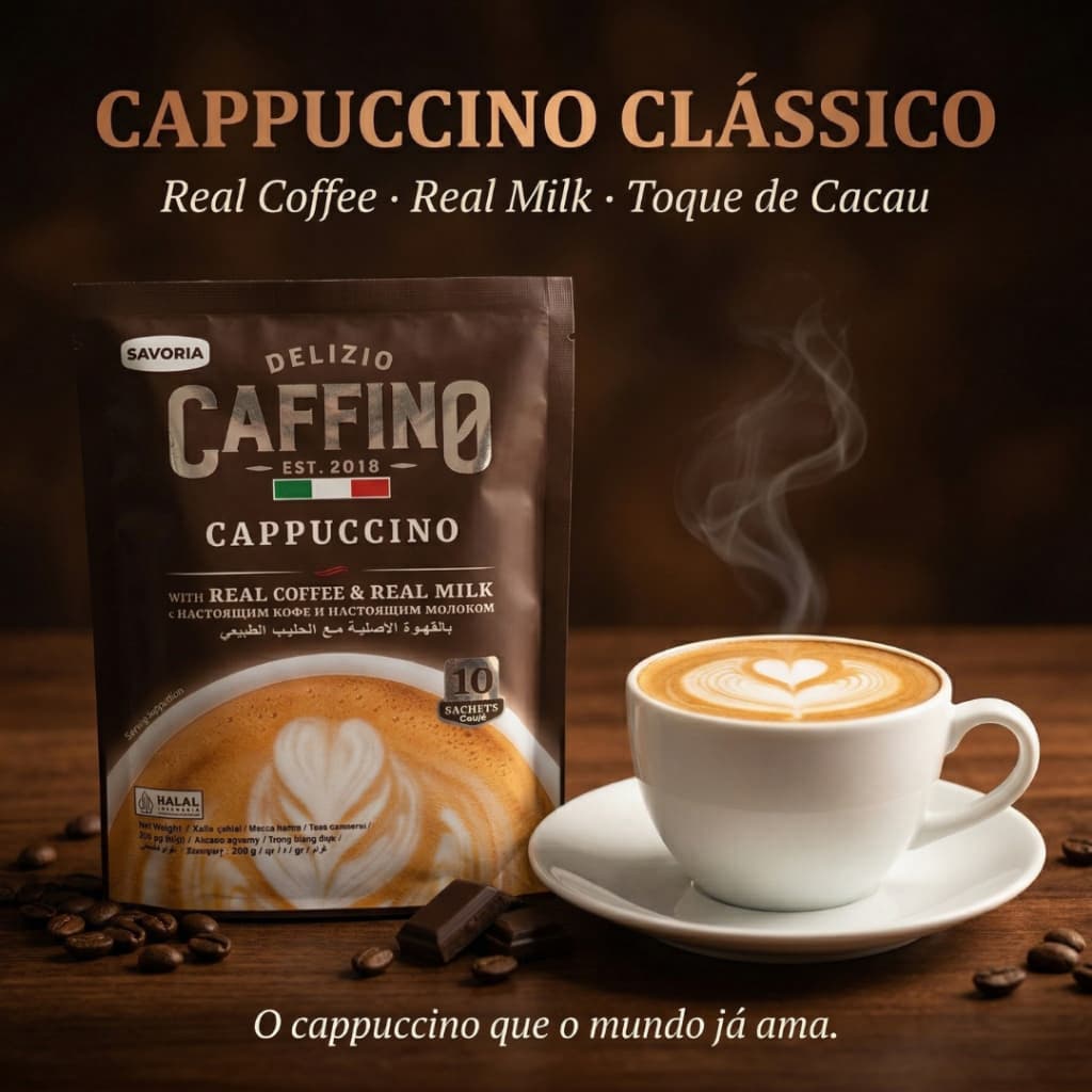 Cappuccino Premium Importado Indonésia Pacote c/ 10 Sachês Caffino Clássico Cremoso