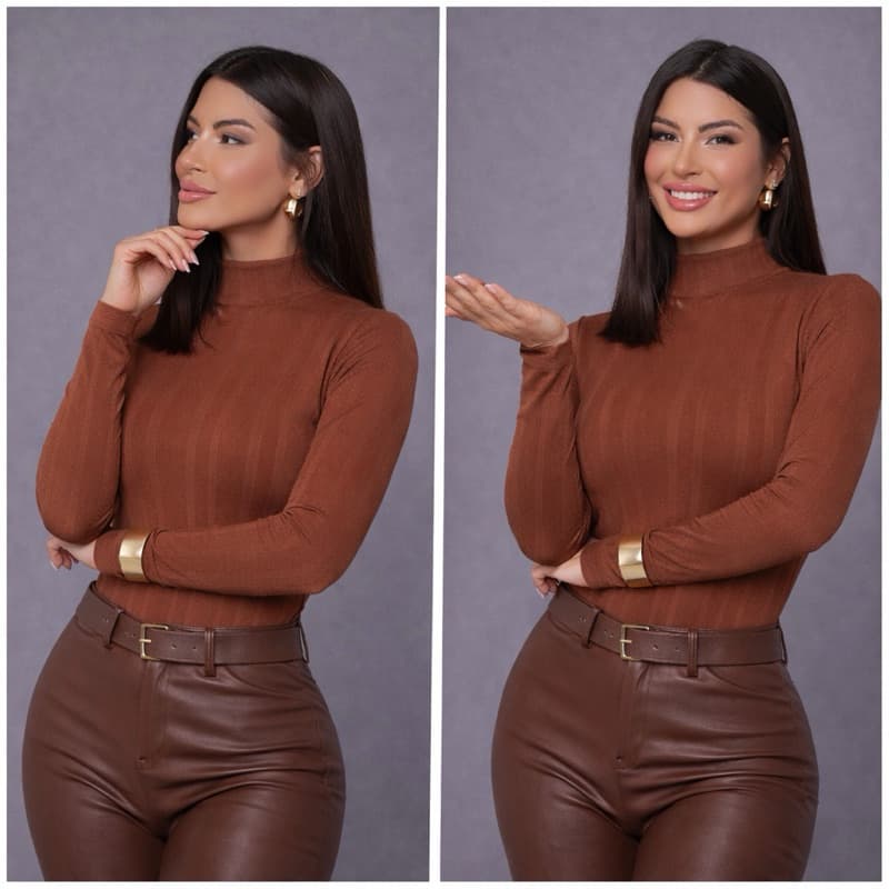 Body Femenino Gola Alta Manga Longa Ribana Premium Inverno Canelado Justo Elegante Moda Frio 36 ao 44