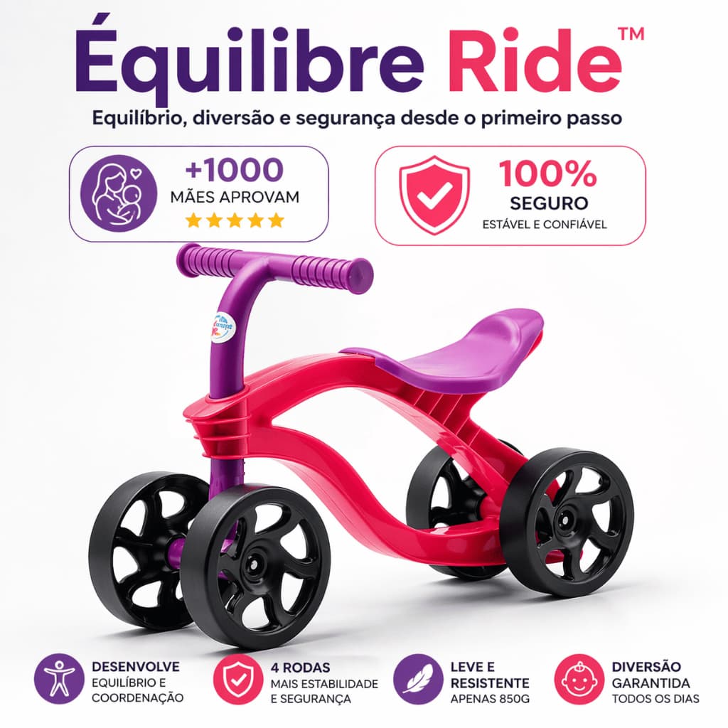 🔥 Bicicleta Infantil Equilíbrio 4 Rodas Sem Pedal Estável, Segura e Ideal Desenvolvimento Motor 🔥