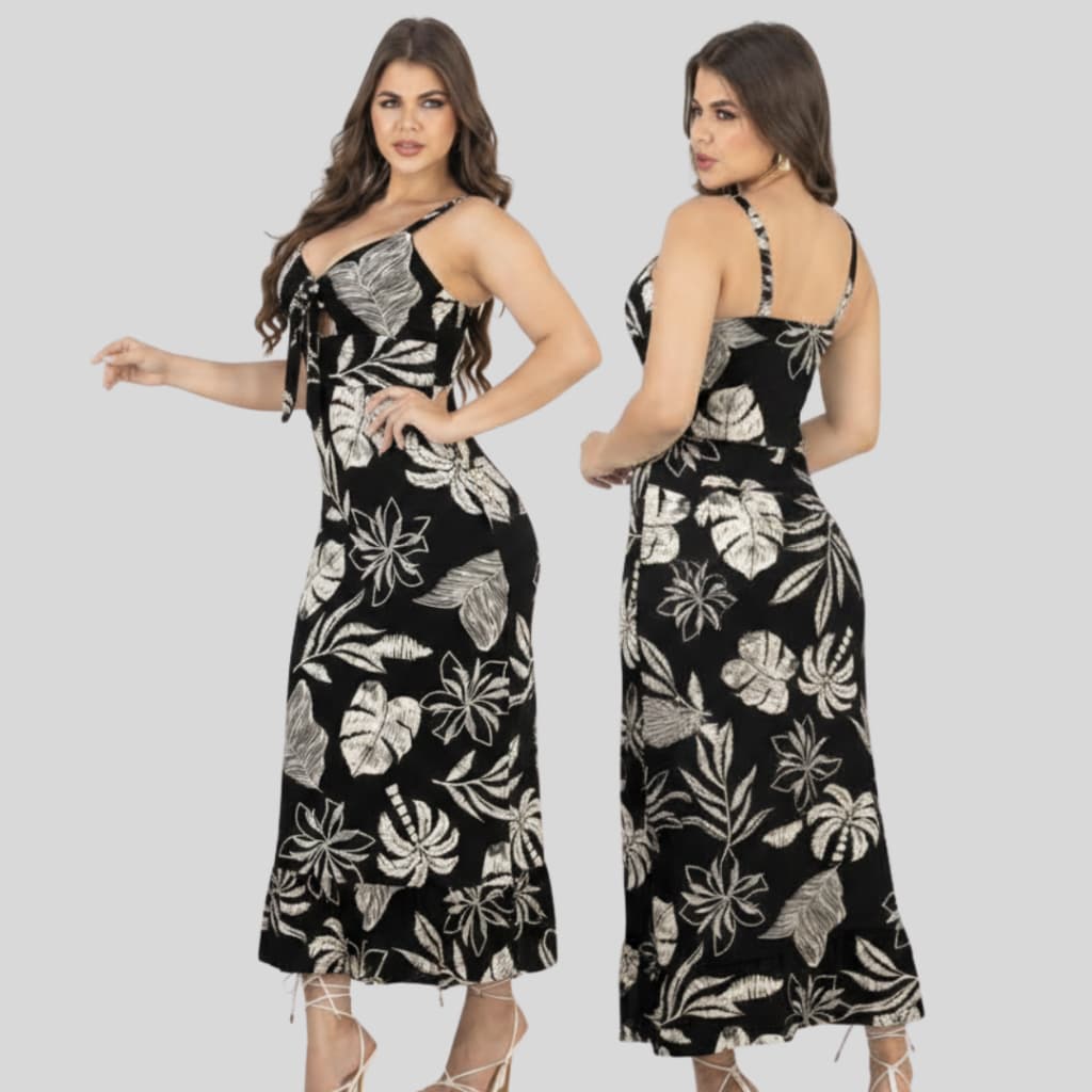 Vestido Longo Feminino Estampado Malha Crepe Alça  Elegante Moda Casual Moda Elegante