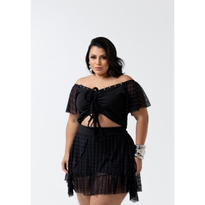 CONJUNTO CROPED + SHORT SAIA FRENTE E COSTA MODA MIDSIZE PLUS SIZE FEMININA REF 4 tule