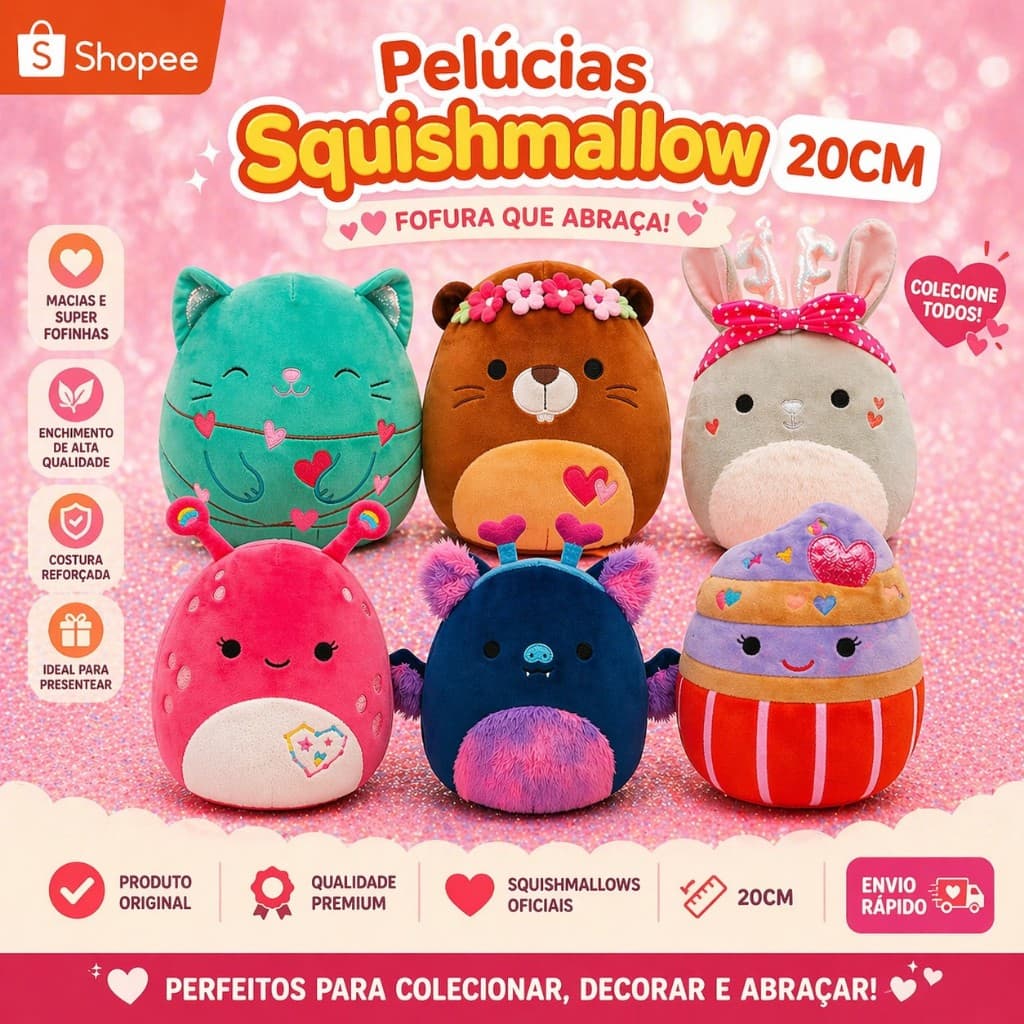 Pelúcia Squishmallow 20cm Original – Bonecos Macios e Fofinhos Colecionáveis Antialérgicos