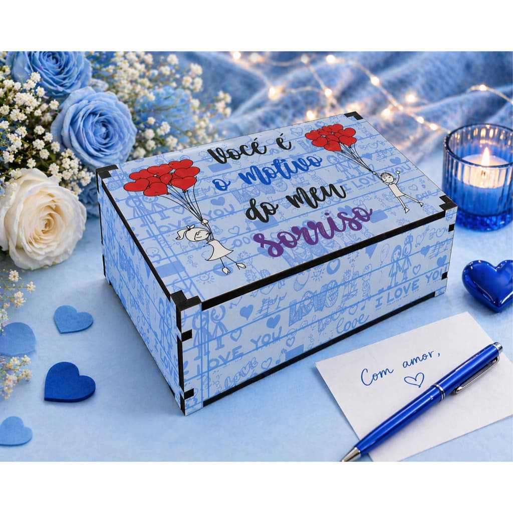 Caixa Presente Decoração Você é o Motivo do Meu Sorriso Azul